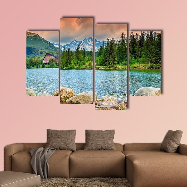 Stunning Mountain Lake Slovakia Canvas Wall Art-4 Pop-Gallery Wrap-50" x 32"-Tiaracle