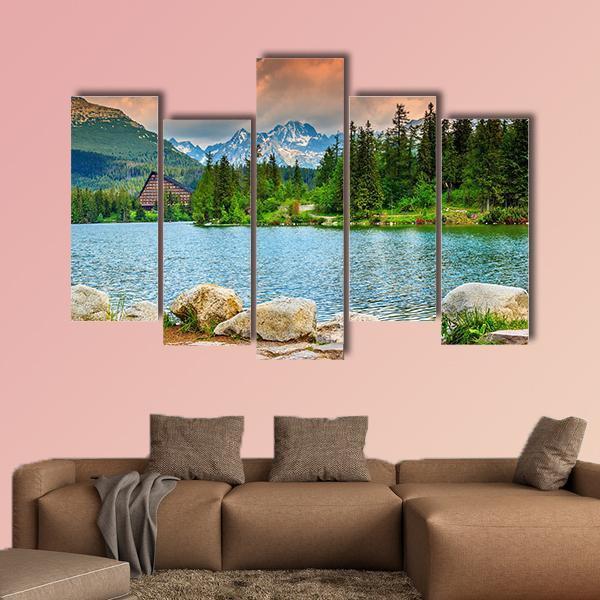 Stunning Mountain Lake Slovakia Canvas Wall Art-5 Pop-Gallery Wrap-47" x 32"-Tiaracle