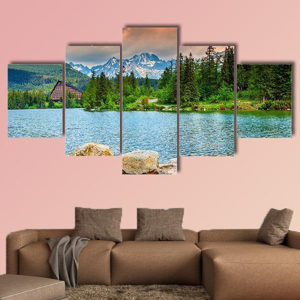 Stunning Mountain Lake Slovakia Canvas Wall Art-5 Star-Gallery Wrap-62" x 32"-Tiaracle