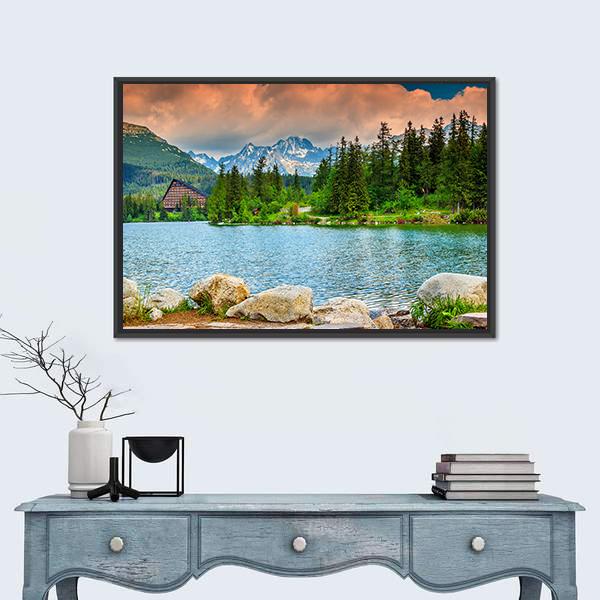 Stunning Mountain Lake Slovakia Canvas Wall Art-1 Piece-Floating Frame-24" x 16"-Tiaracle