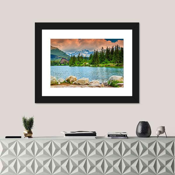Stunning Mountain Lake Slovakia Canvas Wall Art-1 Piece-Framed Print-20" x 16"-Tiaracle