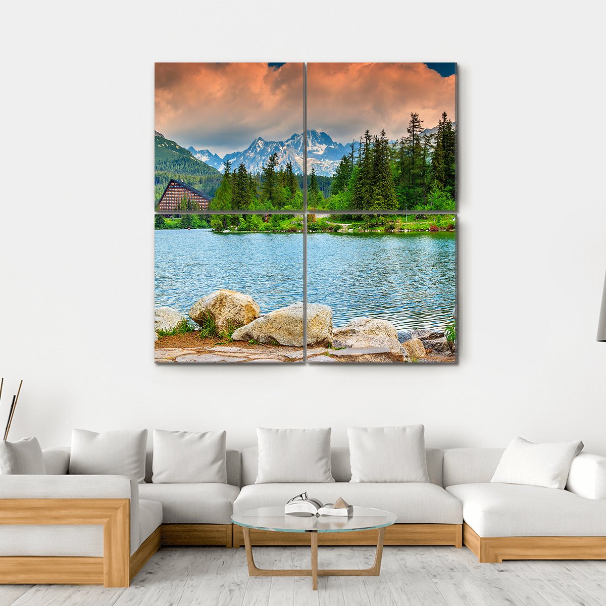 Stunning Mountain Lake Slovakia Canvas Wall Art-4 Square-Gallery Wrap-17" x 17"-Tiaracle