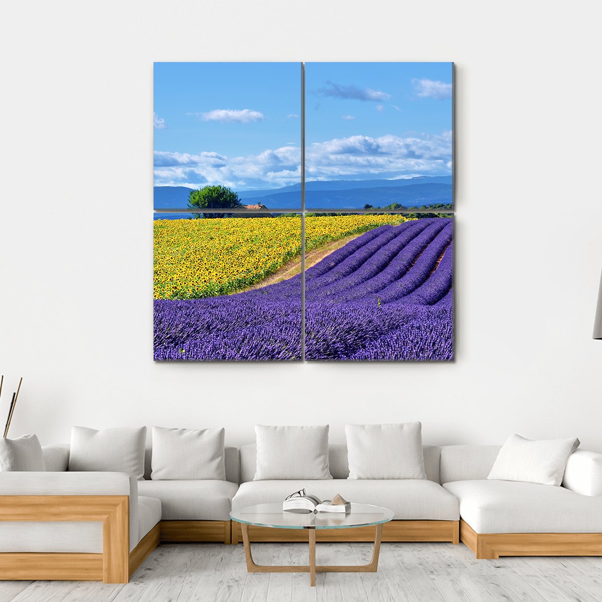 Stunning Rural Landscape With Lavender Field Canvas Wall Art-4 Square-Gallery Wrap-17" x 17"-Tiaracle