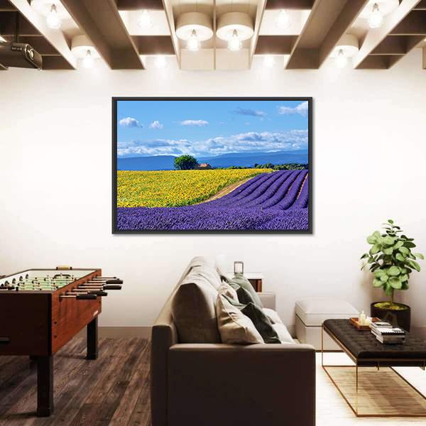 Stunning Rural Landscape With Lavender Field Canvas Wall Art-3 Horizontal-Gallery Wrap-25" x 16"-Tiaracle