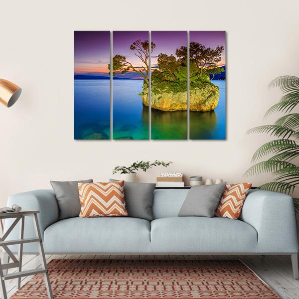 Stunning Sunset Landscape With Rocky Island Canvas Wall Art-4 Horizontal-Gallery Wrap-34" x 24"-Tiaracle