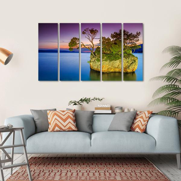 Stunning Sunset Landscape With Rocky Island Canvas Wall Art-5 Horizontal-Gallery Wrap-22" x 12"-Tiaracle