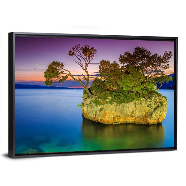 Stunning Sunset Landscape With Rocky Island Canvas Wall Art-3 Horizontal-Gallery Wrap-25" x 16"-Tiaracle