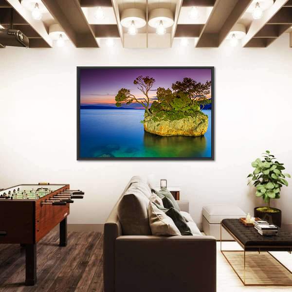 Stunning Sunset Landscape With Rocky Island Canvas Wall Art-3 Horizontal-Gallery Wrap-25" x 16"-Tiaracle