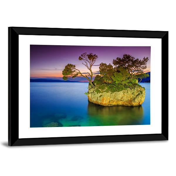 Stunning Sunset Landscape With Rocky Island Canvas Wall Art-3 Horizontal-Gallery Wrap-25" x 16"-Tiaracle