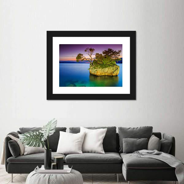 Stunning Sunset Landscape With Rocky Island Canvas Wall Art-3 Horizontal-Gallery Wrap-25" x 16"-Tiaracle