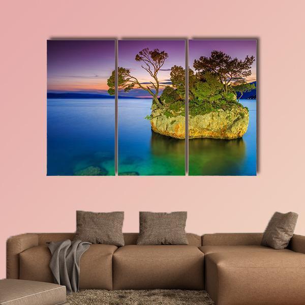 Stunning Sunset Landscape With Rocky Island Canvas Wall Art-3 Horizontal-Gallery Wrap-37" x 24"-Tiaracle