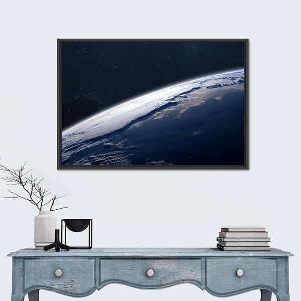 Stunning View Of Earth From Space Canvas Wall Art-1 Piece-Floating Frame-24" x 16"-Tiaracle