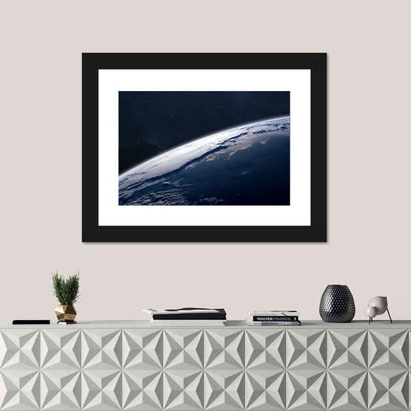 Stunning View Of Earth From Space Canvas Wall Art-1 Piece-Framed Print-20" x 16"-Tiaracle