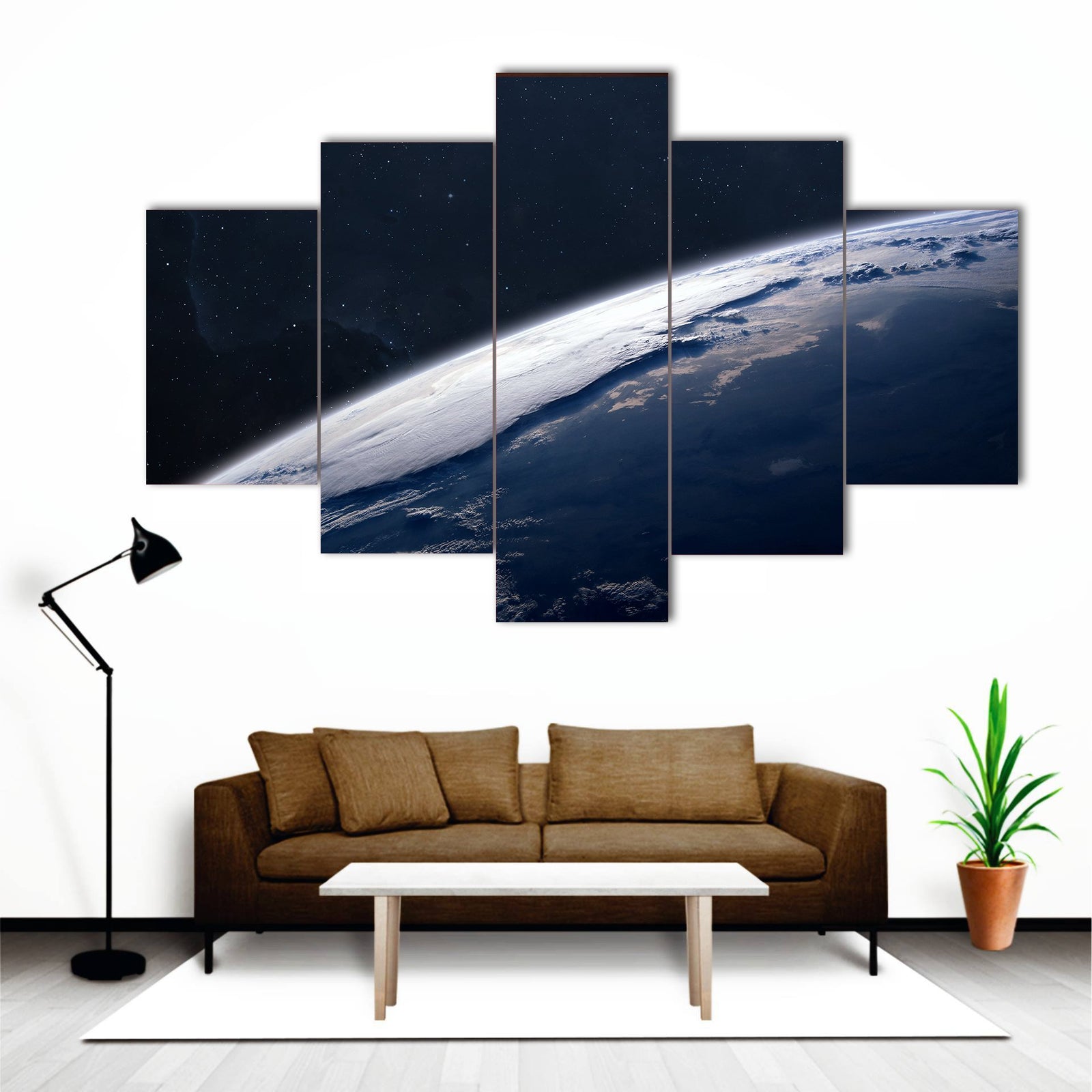 Stunning View Of Earth From Space Canvas Wall Art-5 Star-Gallery Wrap-62" x 32"-Tiaracle