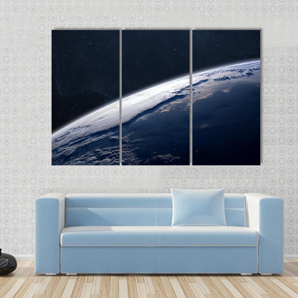 Stunning View Of Earth From Space Canvas Wall Art-3 Horizontal-Gallery Wrap-37" x 24"-Tiaracle