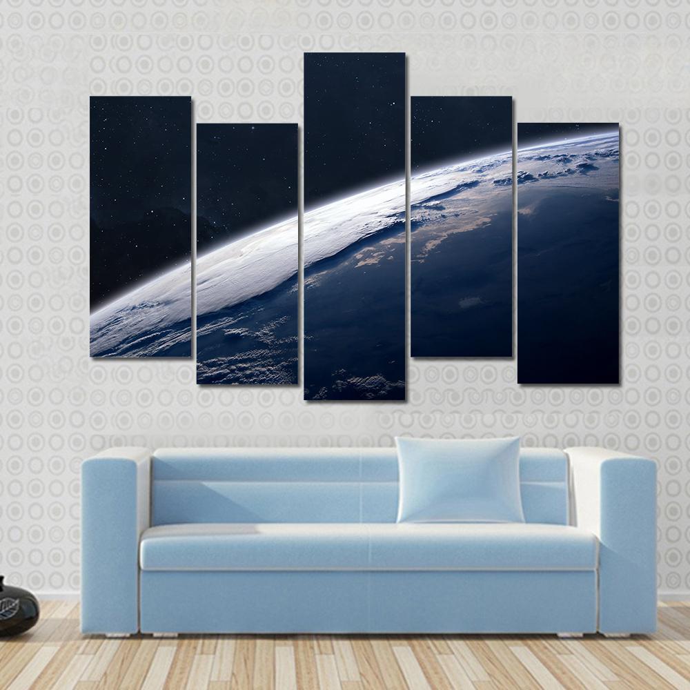 Stunning View Of Earth From Space Canvas Wall Art-5 Pop-Gallery Wrap-47" x 32"-Tiaracle