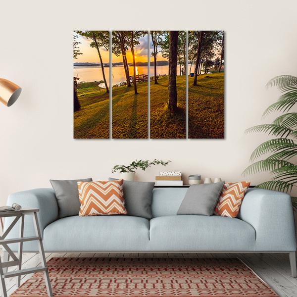 Stunning View Of The Lake In Sunset Time Canvas Wall Art-4 Horizontal-Gallery Wrap-34" x 24"-Tiaracle