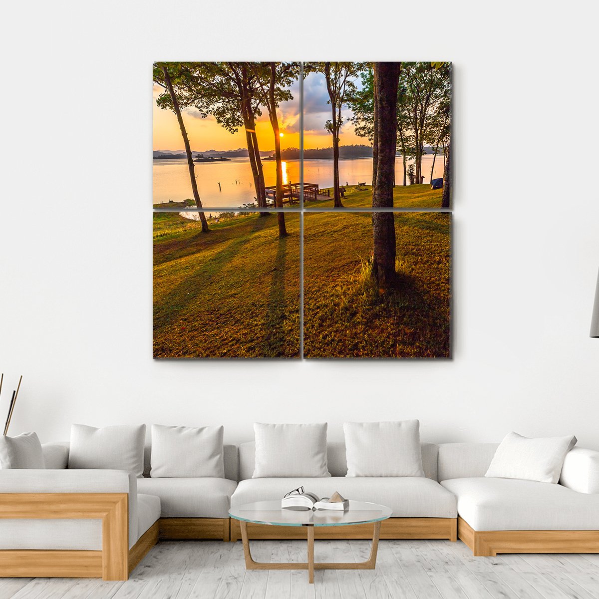 Stunning View Of The Lake In Sunset Time Canvas Wall Art-4 Square-Gallery Wrap-17" x 17"-Tiaracle