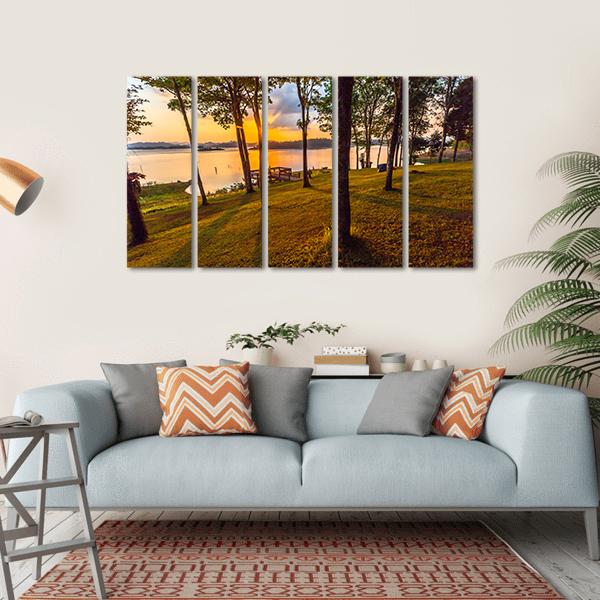 Stunning View Of The Lake In Sunset Time Canvas Wall Art-5 Horizontal-Gallery Wrap-22" x 12"-Tiaracle
