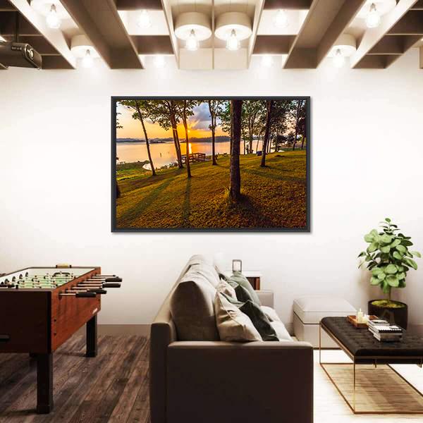 Stunning View Of The Lake In Sunset Time Canvas Wall Art-3 Horizontal-Gallery Wrap-25" x 16"-Tiaracle