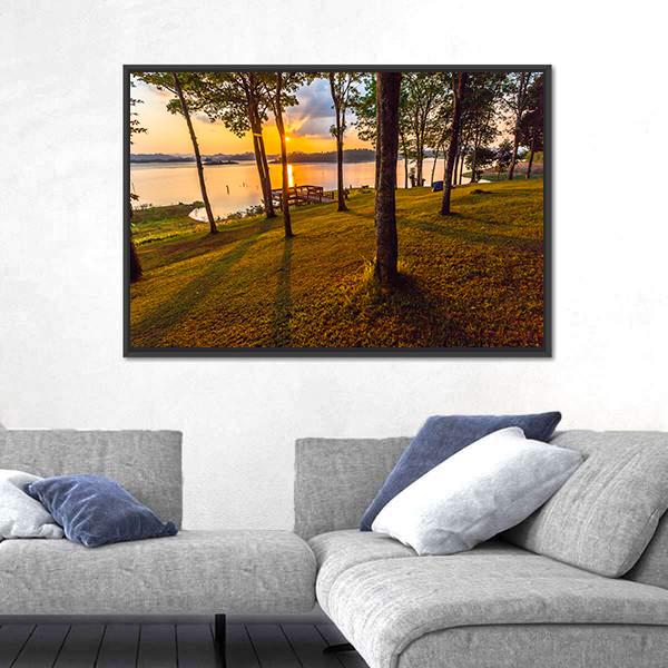 Stunning View Of The Lake In Sunset Time Canvas Wall Art-3 Horizontal-Gallery Wrap-25" x 16"-Tiaracle