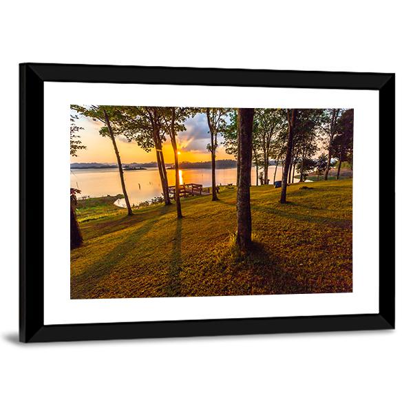 Stunning View Of The Lake In Sunset Time Canvas Wall Art-3 Horizontal-Gallery Wrap-25" x 16"-Tiaracle