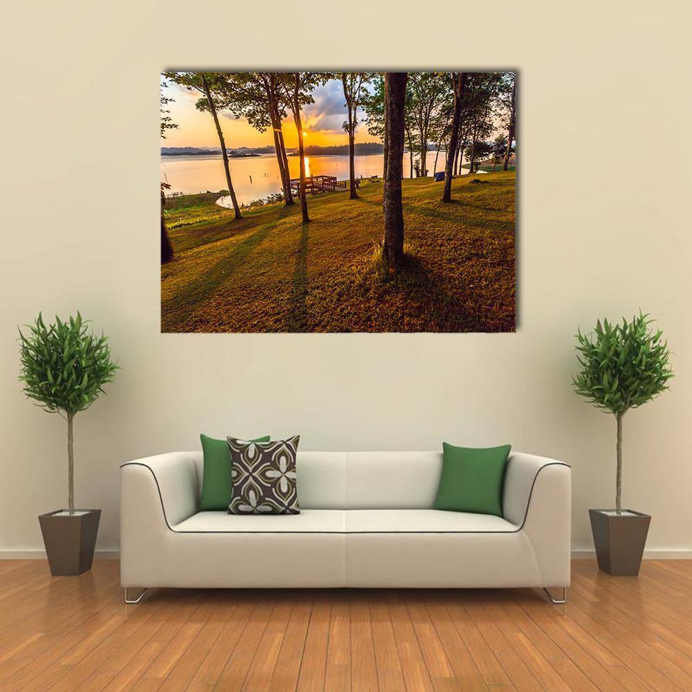 Stunning View Of The Lake In Sunset Time Canvas Wall Art-1 Piece-Gallery Wrap-48" x 32"-Tiaracle