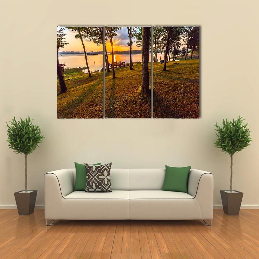 Stunning View Of The Lake In Sunset Time Canvas Wall Art-3 Horizontal-Gallery Wrap-37" x 24"-Tiaracle