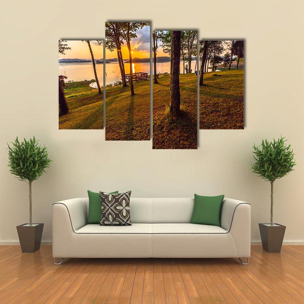 Stunning View Of The Lake In Sunset Time Canvas Wall Art-4 Pop-Gallery Wrap-50" x 32"-Tiaracle