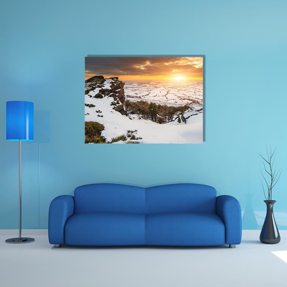 Stunning Winter Sunset Landscape Canvas Wall Art-1 Piece-Gallery Wrap-48" x 32"-Tiaracle