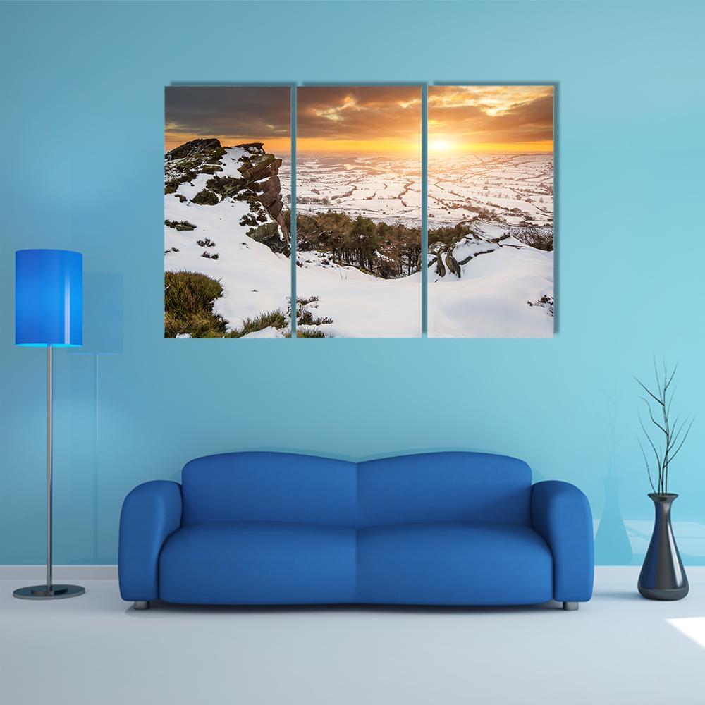 Stunning Winter Sunset Landscape Canvas Wall Art-3 Horizontal-Gallery Wrap-37" x 24"-Tiaracle