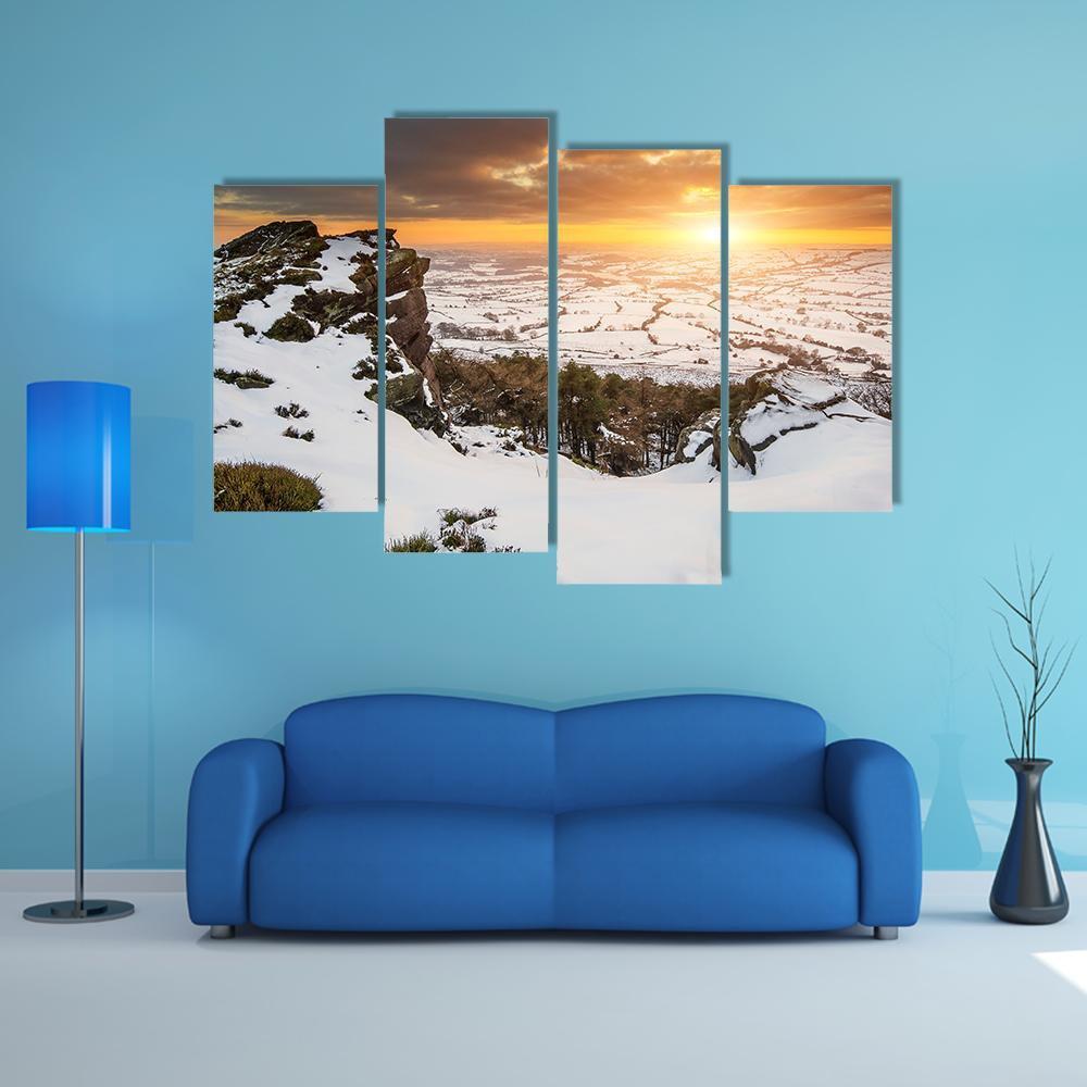 Stunning Winter Sunset Landscape Canvas Wall Art-4 Pop-Gallery Wrap-50" x 32"-Tiaracle