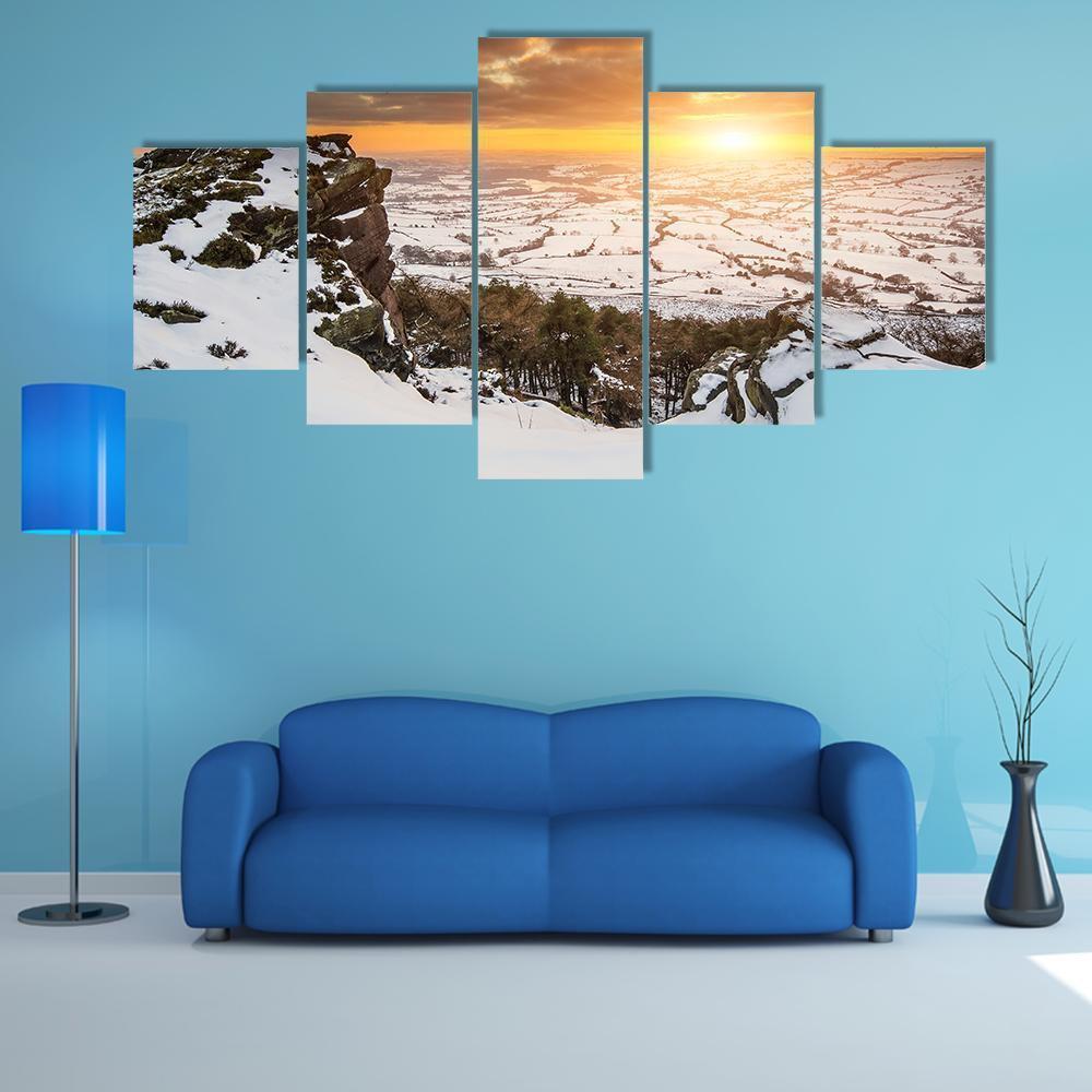 Stunning Winter Sunset Landscape Canvas Wall Art-5 Star-Gallery Wrap-62" x 32"-Tiaracle
