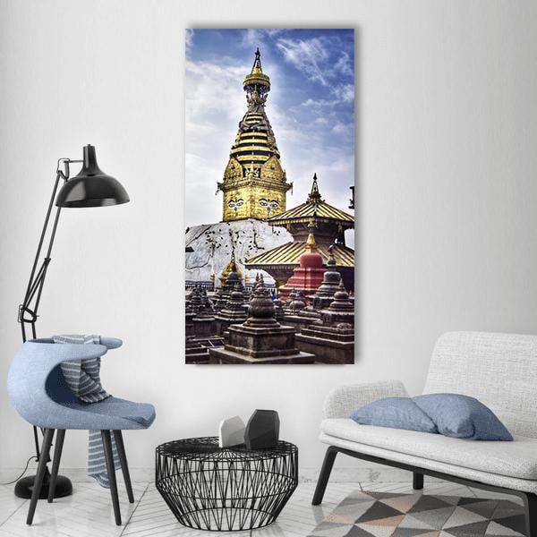 Stupa Monkey Temple In Nepal Vertical Canvas Wall Art-1 Vertical-Gallery Wrap-12" x 24"-Tiaracle