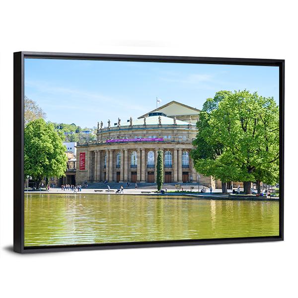 Stuttgart State Theatre Opera Building And Eckensee Lake Canvas Wall Art-3 Horizontal-Gallery Wrap-25" x 16"-Tiaracle