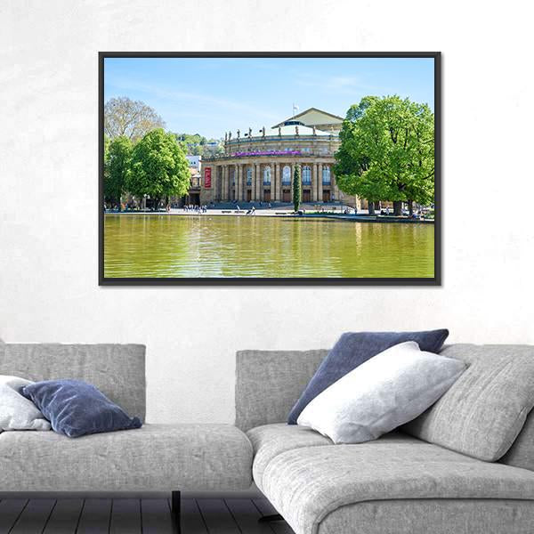 Stuttgart State Theatre Opera Building And Eckensee Lake Canvas Wall Art-3 Horizontal-Gallery Wrap-25" x 16"-Tiaracle