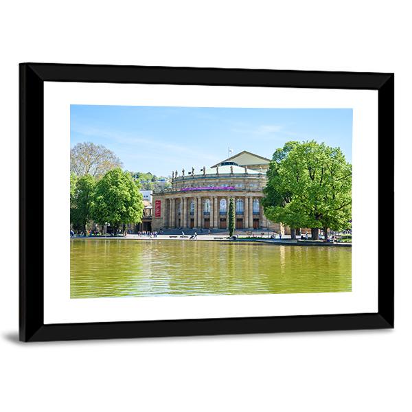 Stuttgart State Theatre Opera Building And Eckensee Lake Canvas Wall Art-3 Horizontal-Gallery Wrap-25" x 16"-Tiaracle
