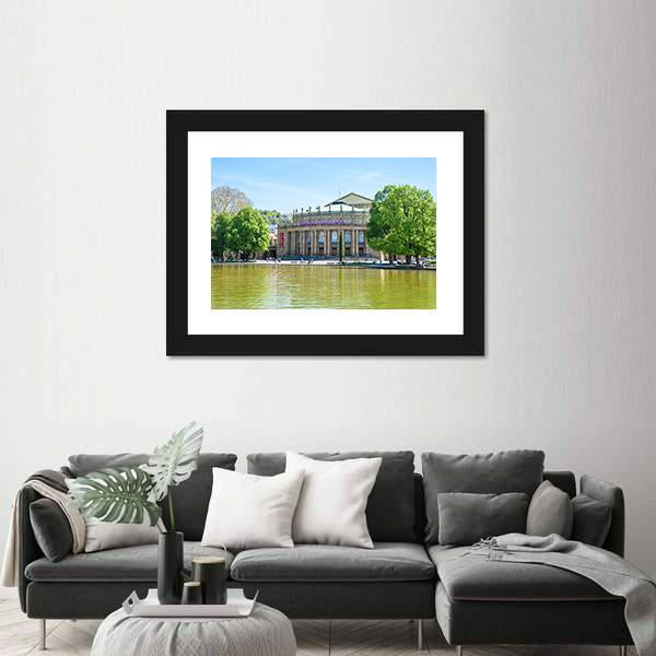 Stuttgart State Theatre Opera Building And Eckensee Lake Canvas Wall Art-3 Horizontal-Gallery Wrap-25" x 16"-Tiaracle