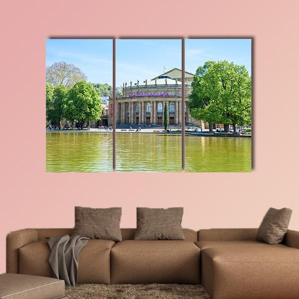 Stuttgart State Theatre Opera Building And Eckensee Lake Canvas Wall Art-4 Pop-Gallery Wrap-50" x 32"-Tiaracle