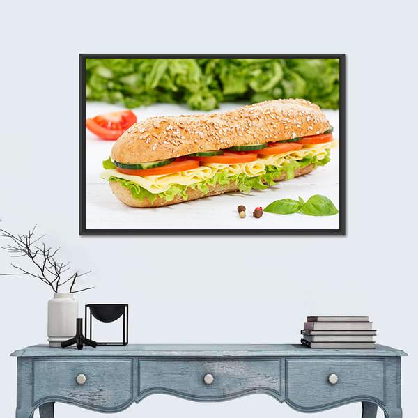 Sub Sandwich With Cheese Canvas Wall Art-1 Piece-Floating Frame-24" x 16"-Tiaracle