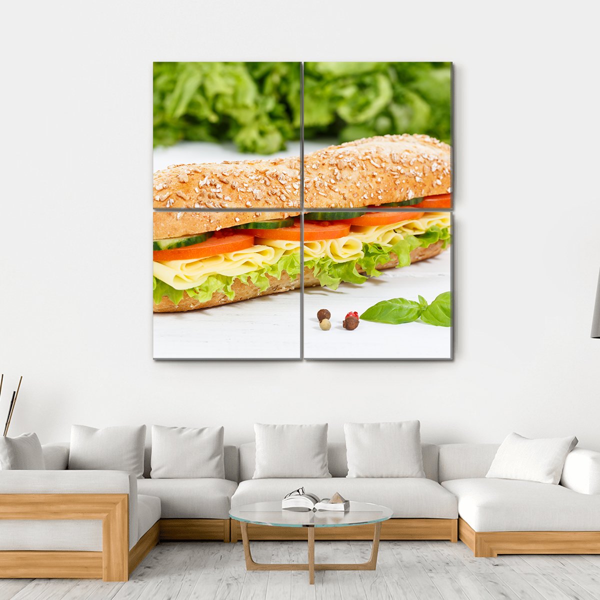 Sub Sandwich With Cheese Canvas Wall Art-4 Square-Gallery Wrap-17" x 17"-Tiaracle