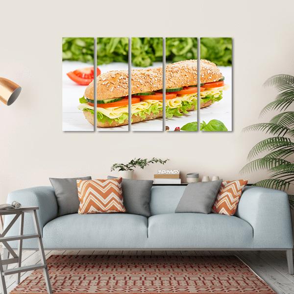 Sub Sandwich With Cheese Canvas Wall Art-5 Horizontal-Gallery Wrap-22" x 12"-Tiaracle