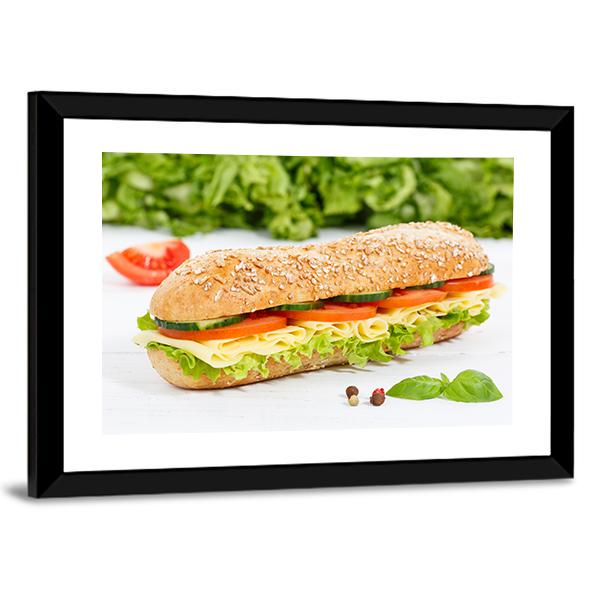 Sub Sandwich With Cheese Canvas Wall Art-3 Horizontal-Gallery Wrap-25" x 16"-Tiaracle