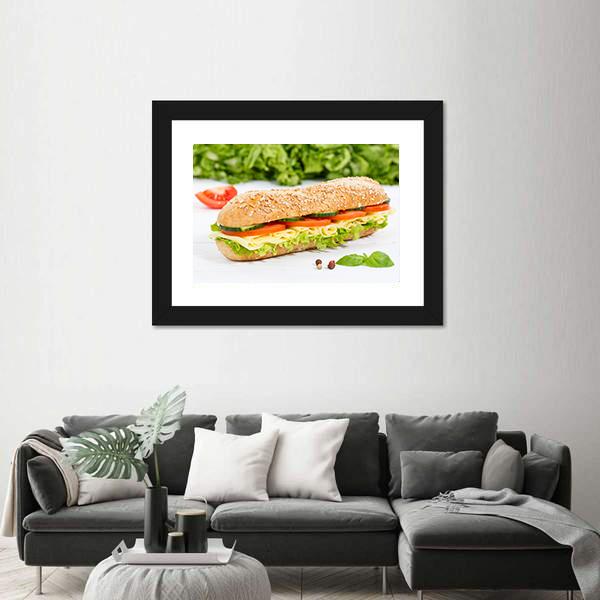 Sub Sandwich With Cheese Canvas Wall Art-3 Horizontal-Gallery Wrap-25" x 16"-Tiaracle