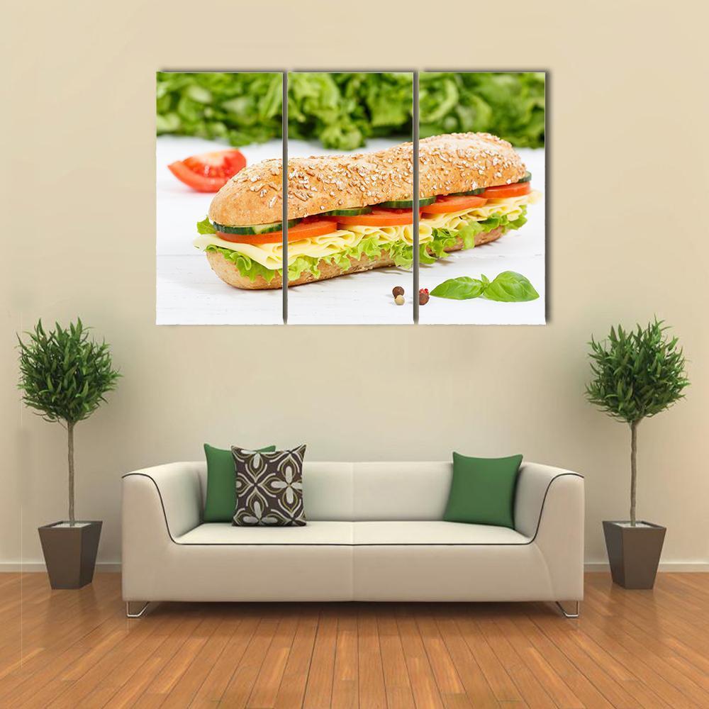 Sub Sandwich With Cheese Canvas Wall Art-3 Horizontal-Gallery Wrap-37" x 24"-Tiaracle