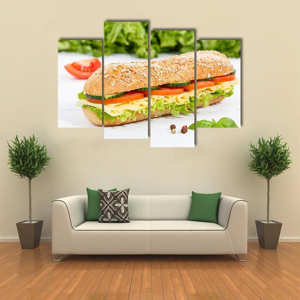 Sub Sandwich With Cheese Canvas Wall Art-4 Pop-Gallery Wrap-50" x 32"-Tiaracle
