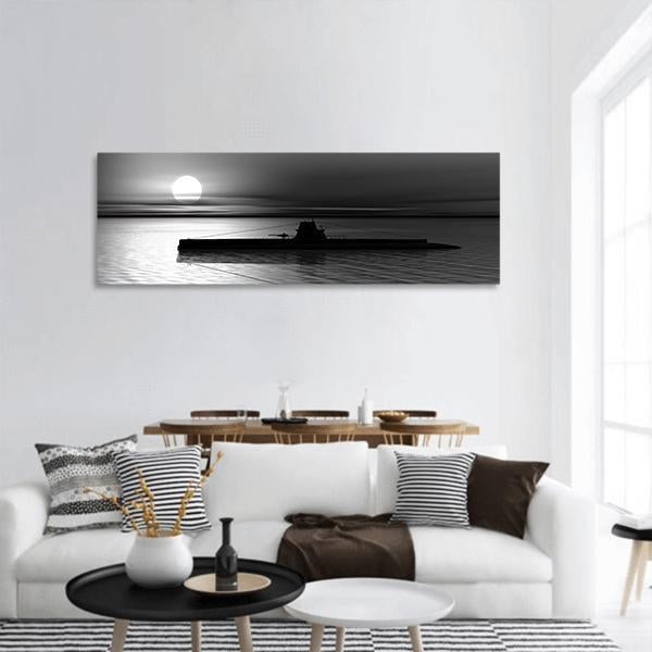 Submarine At Sea Sunset Panoramic Canvas Wall Art-1 Piece-36" x 12"-Tiaracle