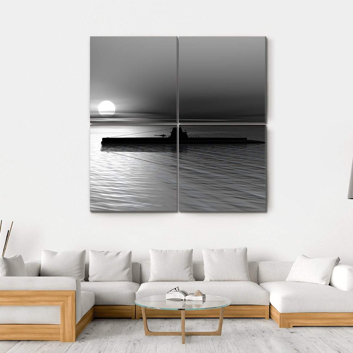 Submarine On The Sea Canvas Wall Art-4 Square-Gallery Wrap-17" x 17"-Tiaracle