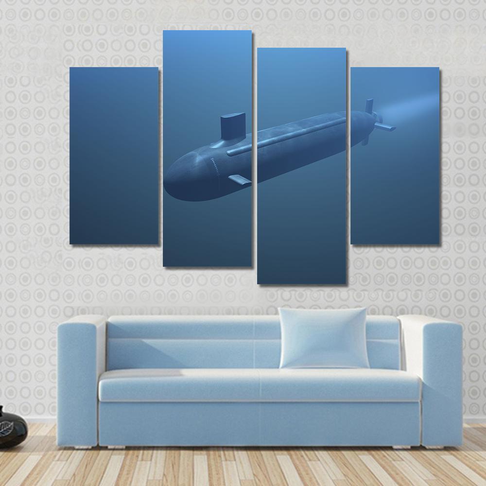 Submarine Under Water Front View Canvas Wall Art-3 Horizontal-Gallery Wrap-25" x 16"-Tiaracle