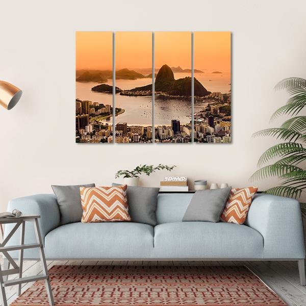 Suggar Loaf And Botafogo Beach At Sunset Canvas Wall Art-4 Horizontal-Gallery Wrap-34" x 24"-Tiaracle